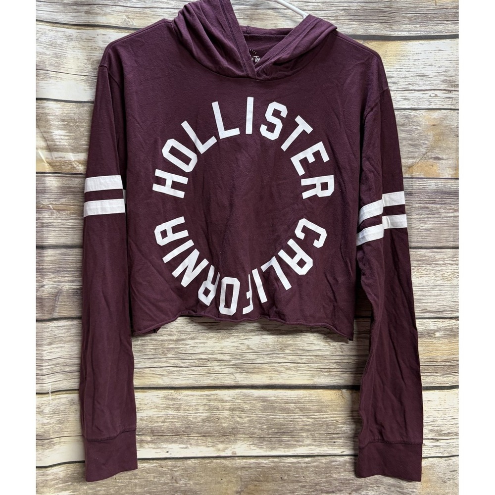 Hollister California Burgundy Cropped Hoodie Small Pullover Sweatshirt Y2k